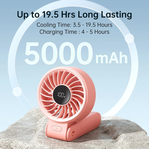 JISULIFE Portable Handheld Fan with LED Display,5 Speeds,5000mAh,150°Folded,3-IN-1 Hand/Desk/Neck Multifunction Personal Fan JISULIFE Official Store