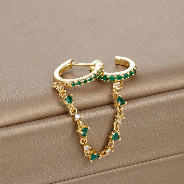 Europe and America CZ Crystal Chain Drop Earrings Stainless Steel Pendant Ear Buckle Fashion Jewelry For Women Birthday Gifts Golden Fashion Store