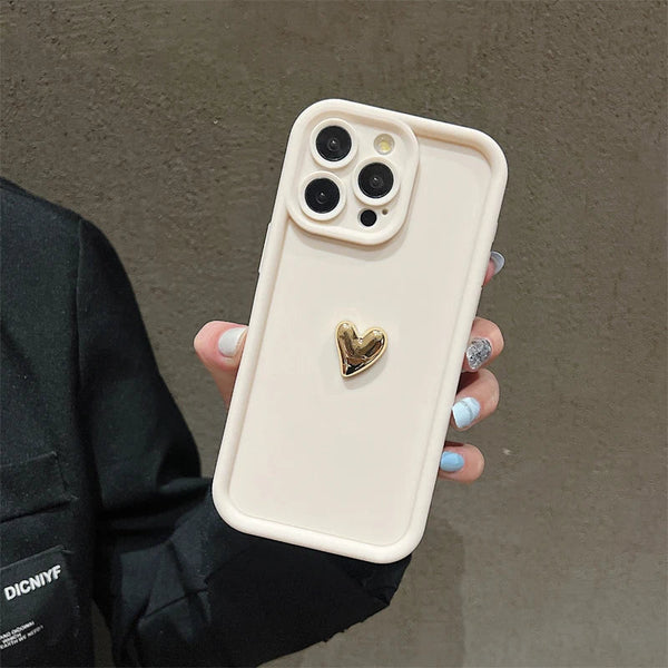 3D Gold Heart Silicone Soft Phone Case For iPhone 15 14 13 12 11 16 17 Pro Max XS XR 7 8 Plus SE Shockproof Candy Matte Cover Shop1103740101 Store