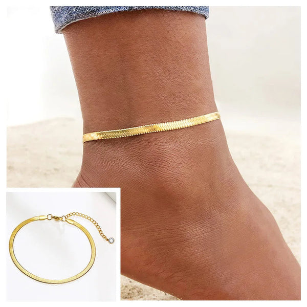 Snake Chain Anklet for Women Girls Adjustable Summer Beach Chain Anklet Bracelet Mother's Day Gifts Stainless Steel Not Allergic Meaeguet Offfical Store