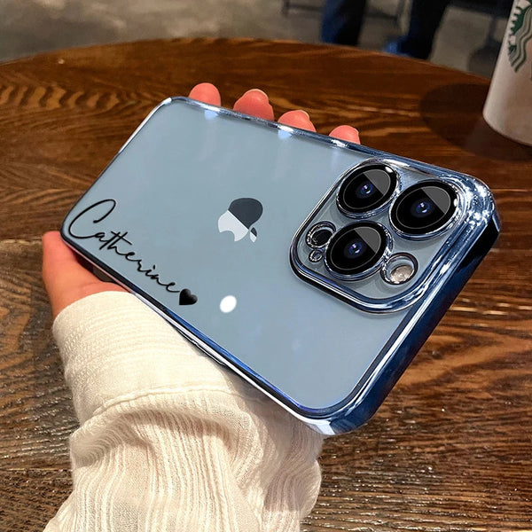 15 16 Pro Max Personalised Customized Name Case For iPhone 16 15 14 13 12 11 Pro Max Plating Transparent Clear Cover 16 Pro Max Real Me Customized Store