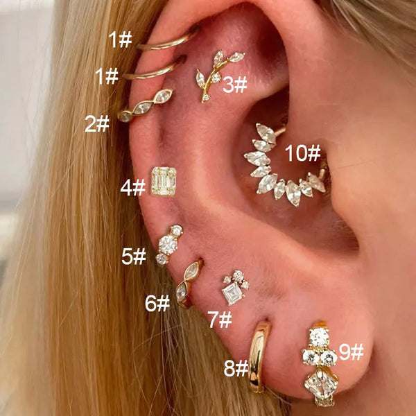 Stainless Steel Hoop Earring Women Zirconia Crystal Piercing Ear Daith Helix Tragus Lobe Cartilage Stud Earring Piercing Jewelry Semkeiyee Official Store
