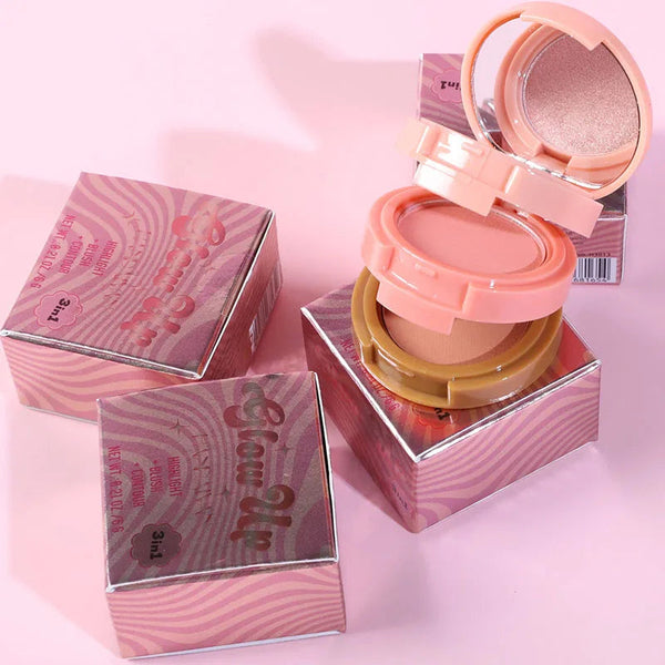 3 In 1 Matte Highlighter Contouring Blush Palette Pearly Shiny Eyeshadow Multifunctional Face Makeup Palette Female Cosmetic XXIYAYA Makeup Store