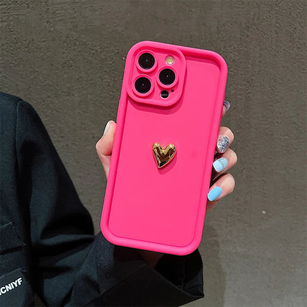 3D Gold Heart Silicone Soft Phone Case For iPhone 15 14 13 12 11 16 17 Pro Max XS XR 7 8 Plus SE Shockproof Candy Matte Cover Shop1103740101 Store
