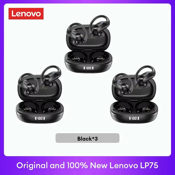 Original Lenovo LP75 TWS Bluetooth V5.3 Headphones Wireless LED Digital Display Earphones Noise Reduction Waterproof Headset New Monster Audio Store