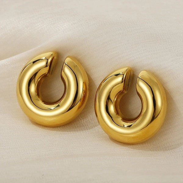 1 Pair Smooth Circle C Shape Clip Earrings For Women Lightweight Without Piercing Cartilage Ear Cuff Gold Silver Color Earrings LOVBEAFAS Official Store