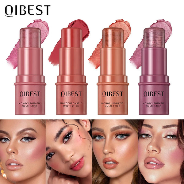 3-in-1 Cheek Blush Stick Lip Tinted Eyes Cheek Lips Brighten Cream Water-resistant Moisturizing Face Contouring Shadow Blusher QiBest Official Store