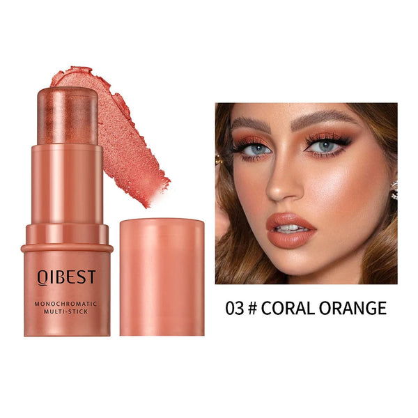 3-in-1 Cheek Blush Stick Lip Tinted Eyes Cheek Lips Brighten Cream Water-resistant Moisturizing Face Contouring Shadow Blusher QiBest Official Store