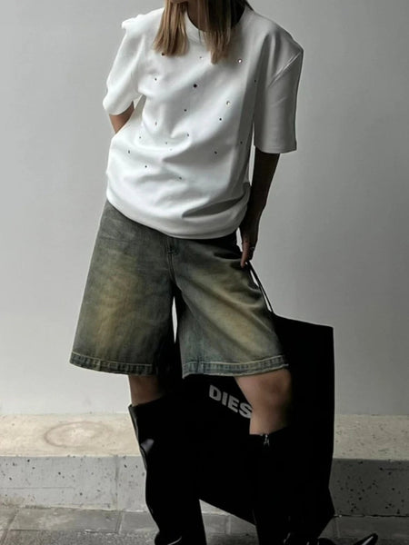 S-4XL Denim Shorts Women Chic Leisure Streetwear High Waist Korean Style Summer Knee Simple Comfortable Students Clothing New Fertile Store