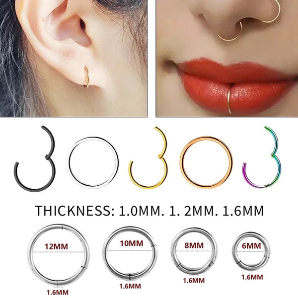 1PC Stainless Steel Nose Hoop Septum Piercing Clicker Hinged Segment Rings Lip Helix Daith Conch Cartilage Earrings Sexy Jewelry Welcome to Bohemia Store