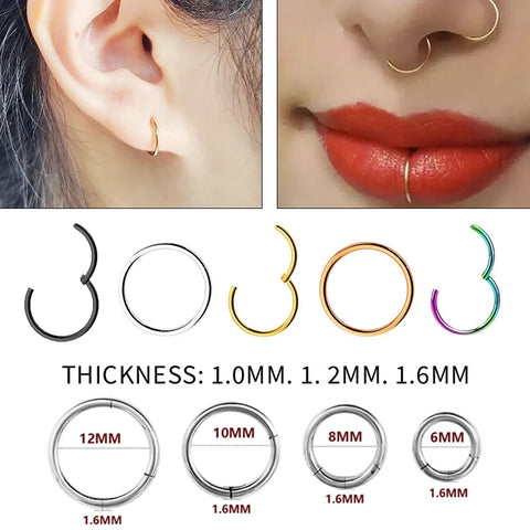 1PC Stainless Steel Nose Hoop Septum Piercing Clicker Hinged Segment Rings Lip Helix Daith Conch Cartilage Earrings Sexy Jewelry Welcome to Bohemia Store