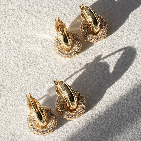 Punk Circle Pendant Shiny Rhinestone Stainless Steel Drop Earrings Bilayer Oval Round Rust Proof Party Zircon Huggie Jewelry New SLOONGJEWELRY Official Store