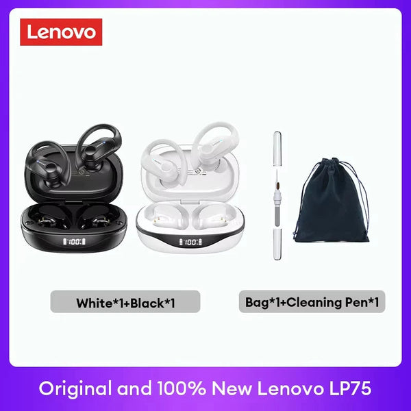 Original Lenovo LP75 TWS Bluetooth V5.3 Headphones Wireless LED Digital Display Earphones Noise Reduction Waterproof Headset New Monster Audio Store