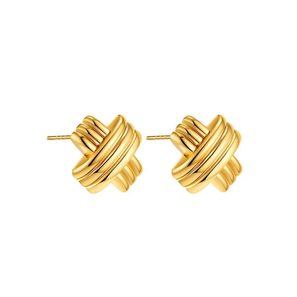 Trendy Stainless Steel Multilayer Circle Twist Knot Earrings for Women Texture Mixed Color Gold Plated Statement Earring Bijoux onekiss Official Store