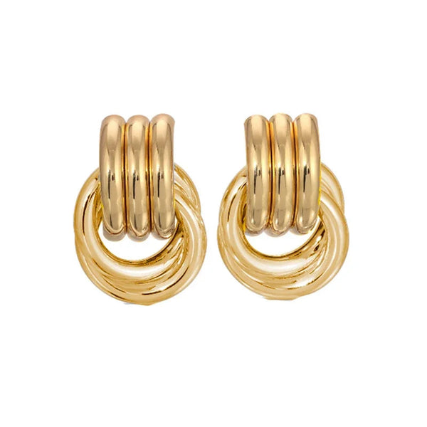 Trendy Stainless Steel Multilayer Circle Twist Knot Earrings for Women Texture Mixed Color Gold Plated Statement Earring Bijoux onekiss Official Store