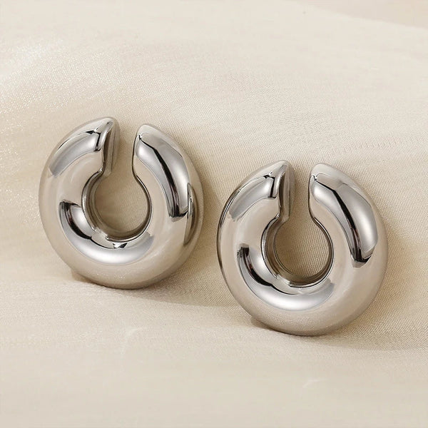 1 Pair Smooth Circle C Shape Clip Earrings For Women Lightweight Without Piercing Cartilage Ear Cuff Gold Silver Color Earrings LOVBEAFAS Official Store