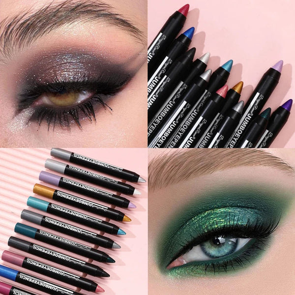 Smoky Dark Green Eyeshadow Pencil Stick Waterproof Pearlescent 12 Colors Metallic Glitter Eye Shadow Highlighter Pen Makeup Tool HMEINA Store