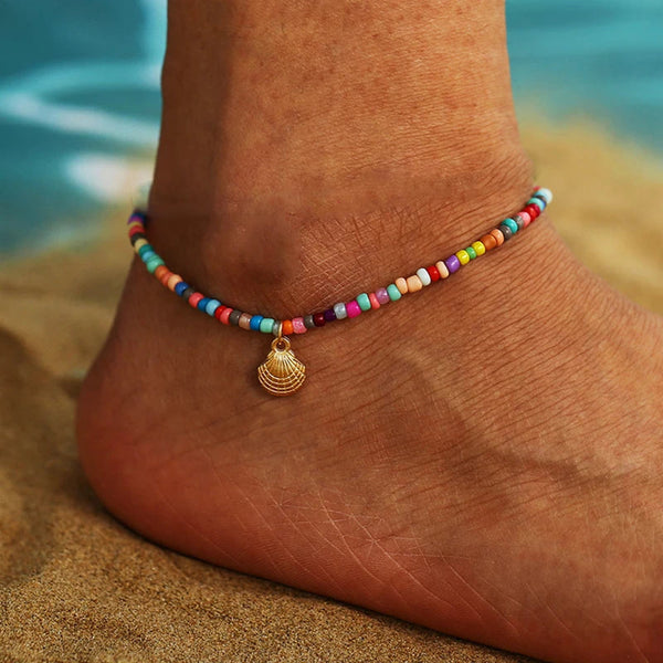 Bohemia Multilayer Rice Bead Anklet Set for Women Fashion Starfish Pendant Anklets Summer Sandy Beach Ankle Chain On Leg Jewelry HongHaiEr Store