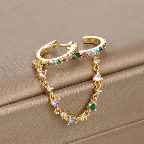 Europe and America CZ Crystal Chain Drop Earrings Stainless Steel Pendant Ear Buckle Fashion Jewelry For Women Birthday Gifts Golden Fashion Store