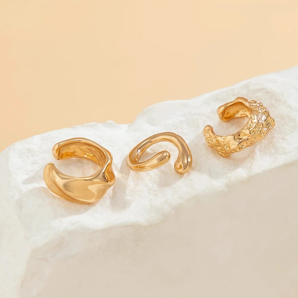 3Pcs/set Metal Chunky No Piercing Clip Earrings Geometric Ear Cuff Earrings for Women Ladies Party Girls Y2K Jewelry 2024 Trendy JWER Official Store