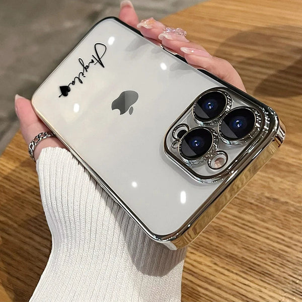 15 16 Pro Max Personalised Customized Name Case For iPhone 16 15 14 13 12 11 Pro Max Plating Transparent Clear Cover 16 Pro Max Real Me Customized Store