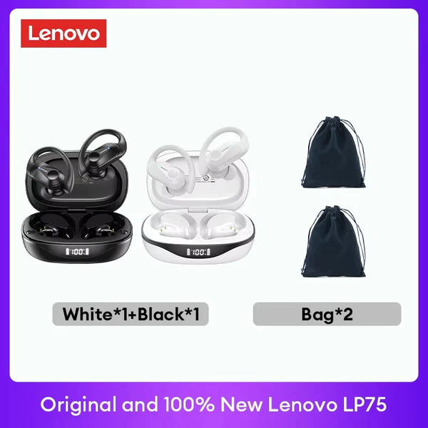 Original Lenovo LP75 TWS Bluetooth V5.3 Headphones Wireless LED Digital Display Earphones Noise Reduction Waterproof Headset New Monster Audio Store