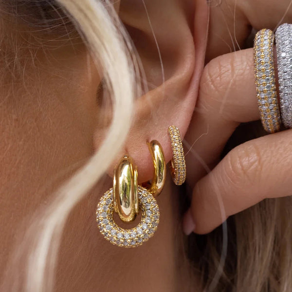 Punk Circle Pendant Shiny Rhinestone Stainless Steel Drop Earrings Bilayer Oval Round Rust Proof Party Zircon Huggie Jewelry New SLOONGJEWELRY Official Store