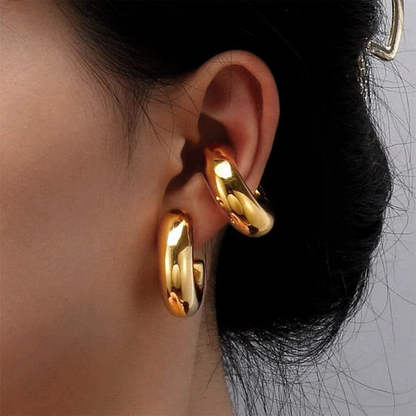 1 Pair Smooth Circle C Shape Clip Earrings For Women Lightweight Without Piercing Cartilage Ear Cuff Gold Silver Color Earrings LOVBEAFAS Official Store