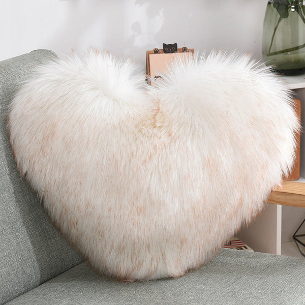 Throw Pillows Heart Shape Long Plush Fluffy Shaggy Cushion Cover Sofa Cushions Decorative Pillow Covers Pillowcase White Maiden-Art