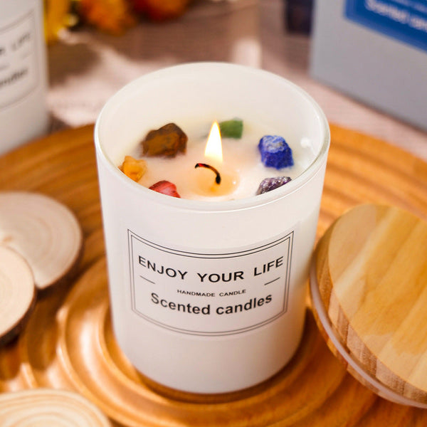 Natural Crystal Stone Aromatherapy Candle Soy Wax Smokeless Candles Gift Box Christmas Hand Gift Maiden-Art