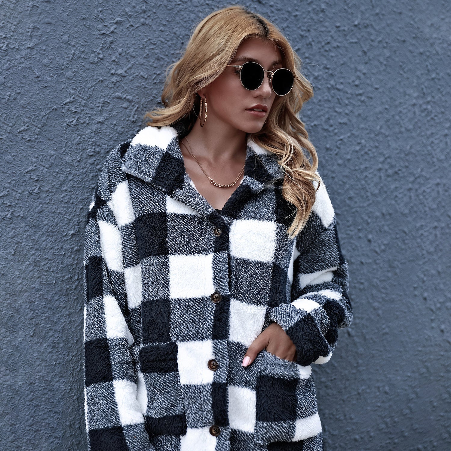 Women Oversized Check Button Shirt Jacket Maiden-Art