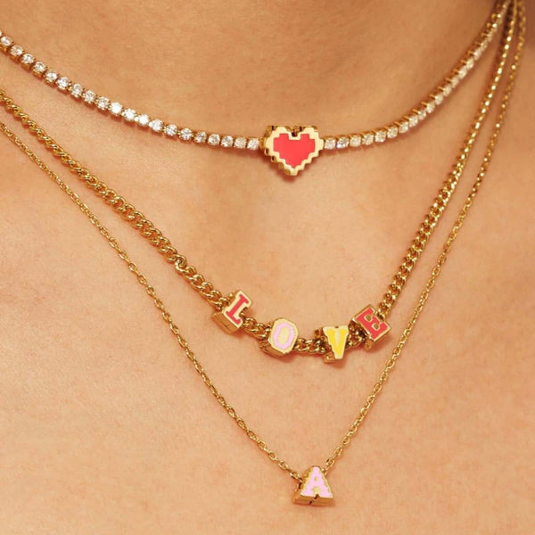 Female With Hearts Rainbow Letter Collarbone Necklace Maiden-Art