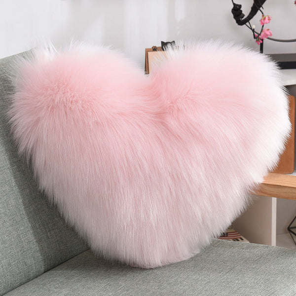 Throw Pillows Heart Shape Long Plush Fluffy Shaggy Cushion Cover Sofa Cushions Decorative Pillow Covers Pillowcase White Maiden-Art