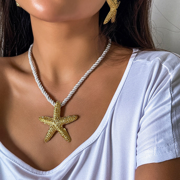 Beach Starfish Pendant Necklace Earrings Maiden-Art