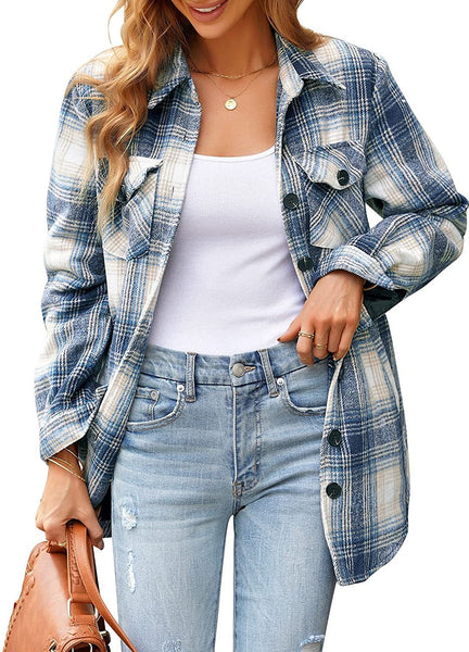 Women Oversized Check Button Shirt Jacket Maiden-Art