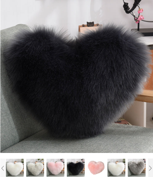 Throw Pillows Heart Shape Long Plush Fluffy Shaggy Cushion Cover Sofa Cushions Decorative Pillow Covers Pillowcase White Maiden-Art