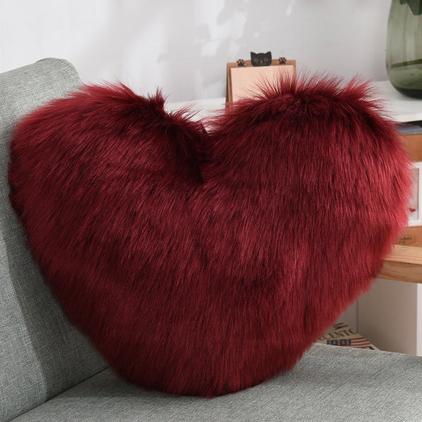 Throw Pillows Heart Shape Long Plush Fluffy Shaggy Cushion Cover Sofa Cushions Decorative Pillow Covers Pillowcase White Maiden-Art