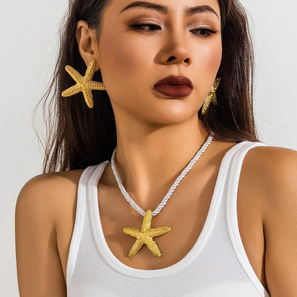 Beach Starfish Pendant Necklace Earrings Maiden-Art