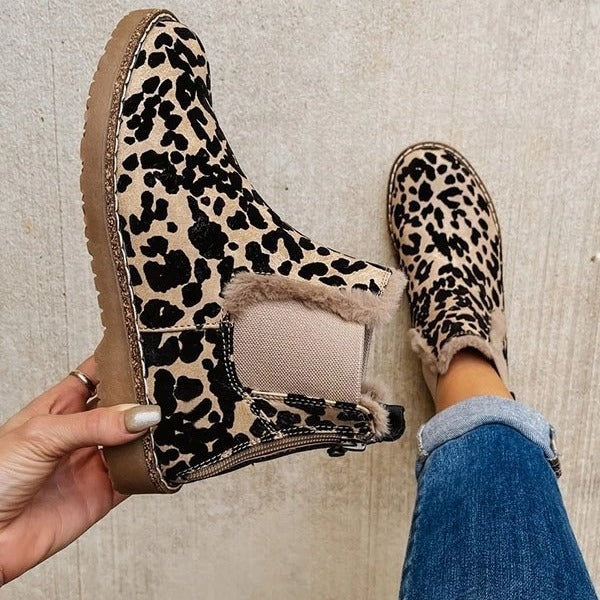Leisure Warm Leopard Print Suede Boots Women Maiden-Art