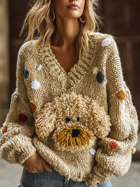 Womens AutumnWinter Lazy-Style V-Neck Pullover Sweater Maiden-Art