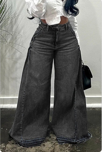 Loose Wide Leg Jeans Stitching Bell-bottom Pants Tassel Trousers Maiden-Art