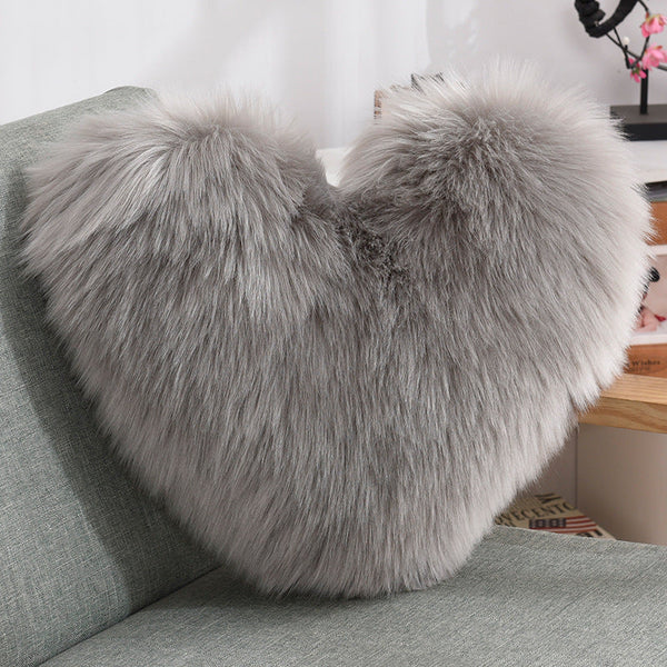 Throw Pillows Heart Shape Long Plush Fluffy Shaggy Cushion Cover Sofa Cushions Decorative Pillow Covers Pillowcase White Maiden-Art
