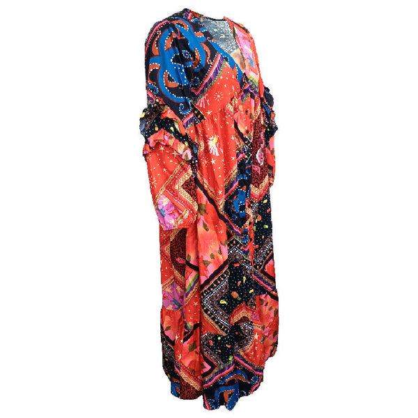 Women's V-Neck Long Sleeve Printed Boho Dress Anybestbuy Store