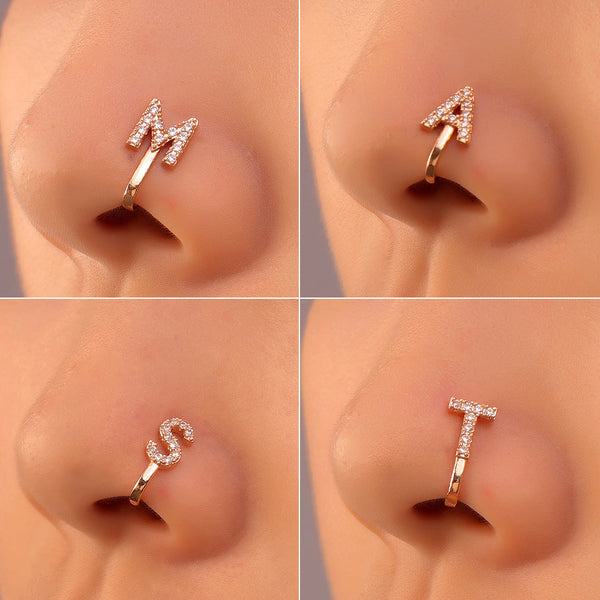 No Piercing Nose Pin Copper Inlaid Zircon Letter U Shape Maiden-Art