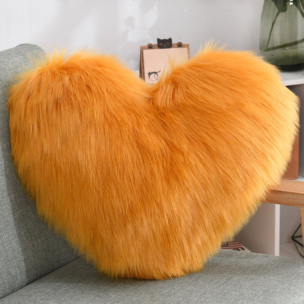 Throw Pillows Heart Shape Long Plush Fluffy Shaggy Cushion Cover Sofa Cushions Decorative Pillow Covers Pillowcase White Maiden-Art