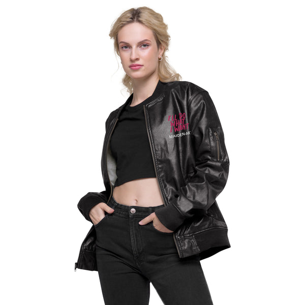 REBEL GIRL Leather Bomber Jacket