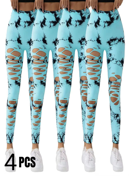 4 Pack New Style Hollow-Out Tie-Dye High-Waisted Tummy-Control Yoga Pants Maiden-Art