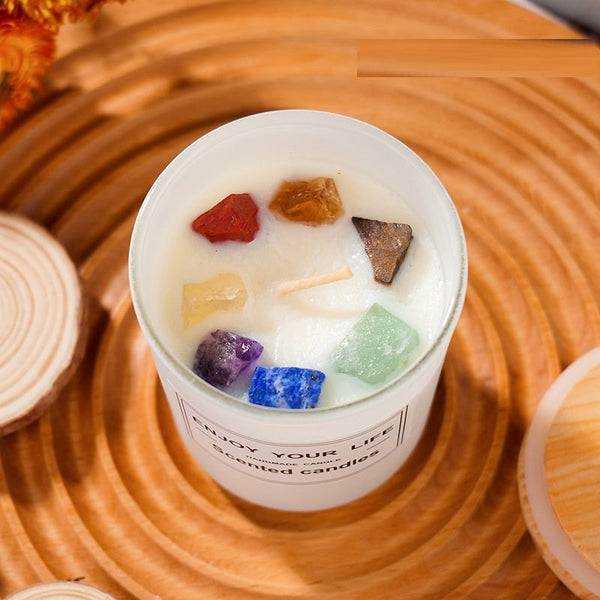 Natural Crystal Stone Aromatherapy Candle Soy Wax Smokeless Candles Gift Box Christmas Hand Gift Maiden-Art