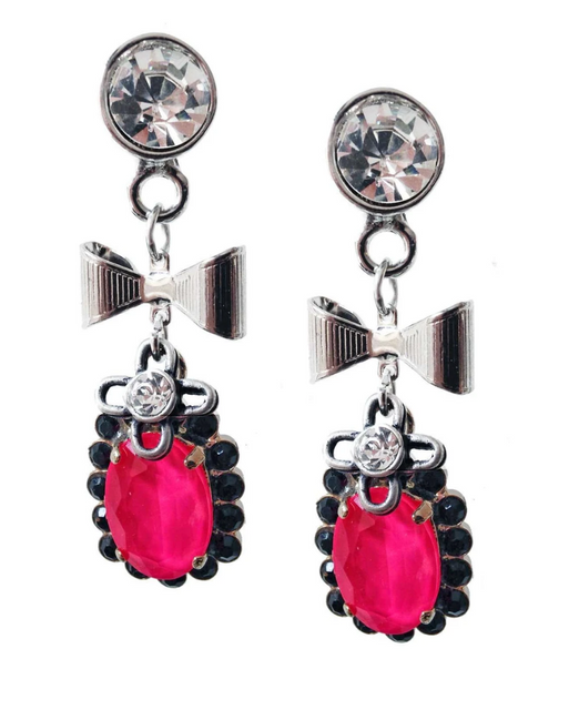 Hot pink dangle and drop earrings with crystals