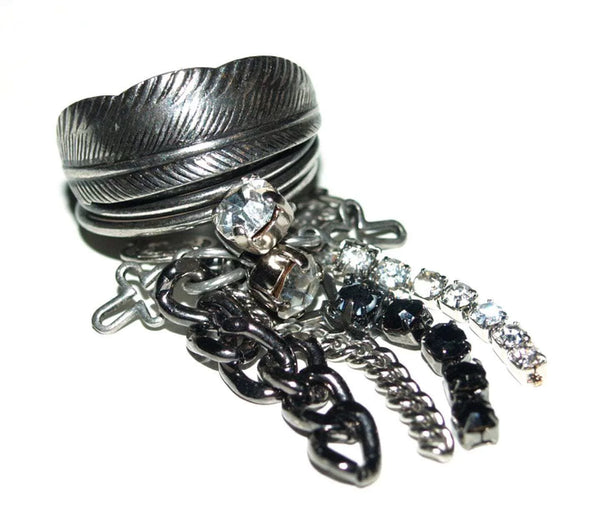 Silver Feather Charm Ring with Fringes - Maiden-Art